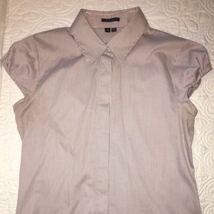 Brown &white striped top, button front, fitted